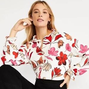Ann Taylor Floral Blouse - Red, Pink, White